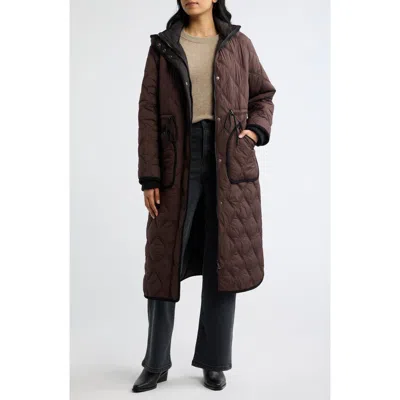 Bernardo Hooded Diamond Quilted Long Coat In Burgundy