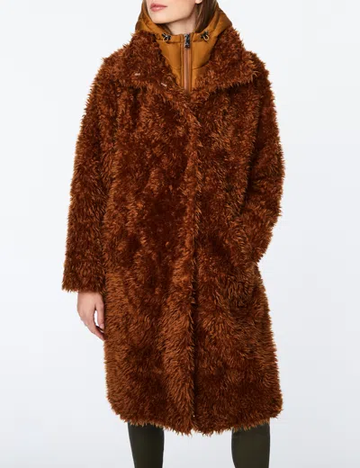 Bernardo Hooded Fur Coat In Brown