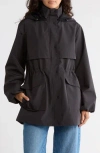 Bernardo Hooded Long Raincoat In Gray