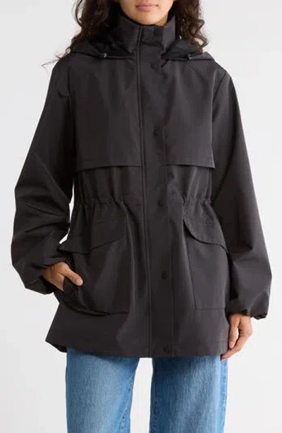 Bernardo Hooded Long Raincoat In Gray