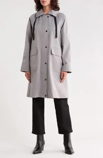 Bernardo Hooded Long Raincoat In Grey