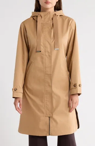 Bernardo Hooded Midlength Raincoat In Brown