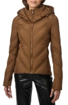 Bernardo Hooded Puffer Jacket With Bib In Dark Camel