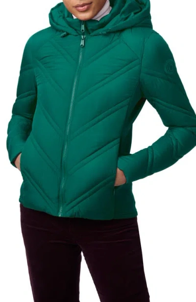 Bernardo Hooded Puffer Jacket With Bib In Emerald Green