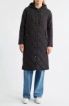 Bernardo Hooded Quilted Longline Jacket In Black