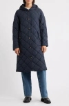 Bernardo Hooded Quilted Longline Jacket In Blue