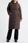 Bernardo Hooded Quilted Longline Jacket In Brown
