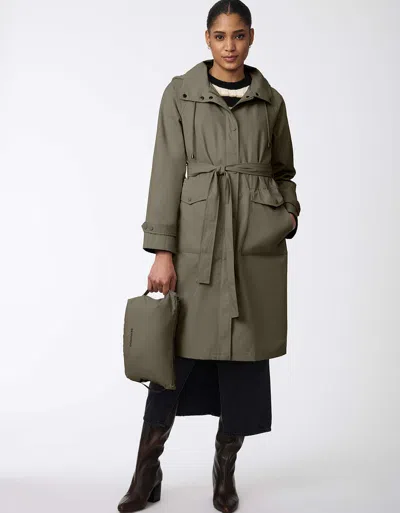 Bernardo Hooded Trench Coat In Green