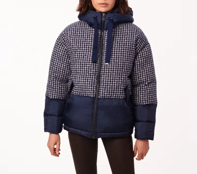 Bernardo Women's Houndstooth Hooded Puffer Jacket In Navy Blue