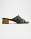 Bernardo Jacin Caged Leather Slide Sandals In Navy Antinque Calf