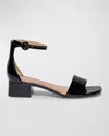 BERNARDO JALENA PATENT ANKLE-STRAP SANDALS