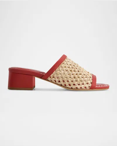 Bernardo Jenne Raffia Slide Sandals In Red