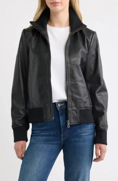 Bernardo Knit Collar Leather Jacket In Black