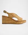 Bernardo Kuarta Cork Wedge Slingback Sandals In Natural/gold Fleck Cork