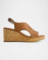 Bernardo Kuarta Leather Cork Wedge Sandals In Brown