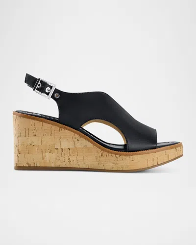 Bernardo Kuarta Leather Cork Wedge Sandals In Navy Antinque Calf