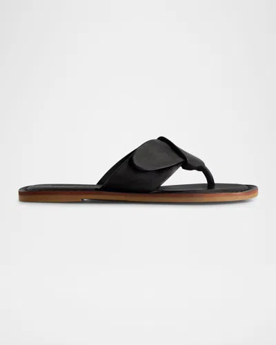 Bernardo Laia Knotted Bow Thong Sandals In Black Glove Leather