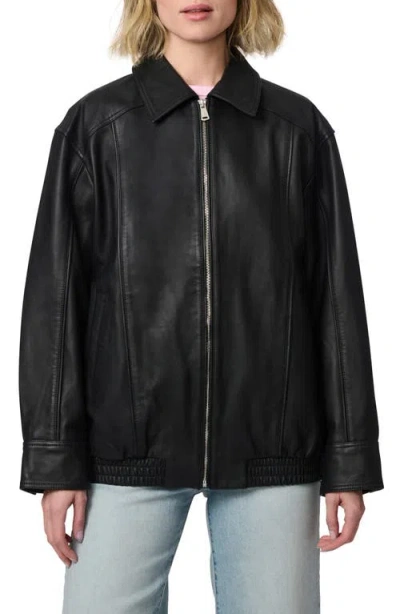 Bernardo Lambskin Leather Longline Bomber Jacket In Black