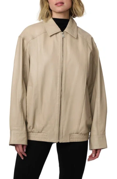 Bernardo Lambskin Leather Longline Bomber Jacket In Bone
