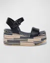 Bernardo Leather Ankle-strap Wedge Platform Sandals In Black Nappa Mestico