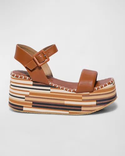 Bernardo Leather Ankle-strap Wedge Platform Sandals In Luggage Nappa Mestico