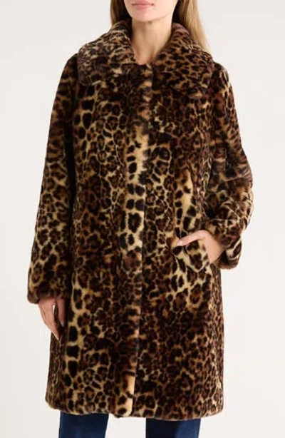 Bernardo Leopard Print Faux Fur Coat In Multi