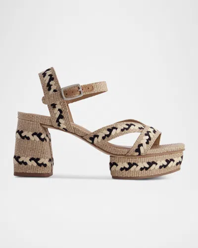 BERNARDO LIANA RAFFIA ANKLE-STRAP PLATFORM SANDALS