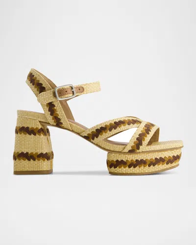 Bernardo Liana Raffia Ankle-strap Platform Sandals In Brown