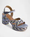 Bernardo Liana Sandals Blue Ankle Strap Block Heel Platform Hawk645 In Blue