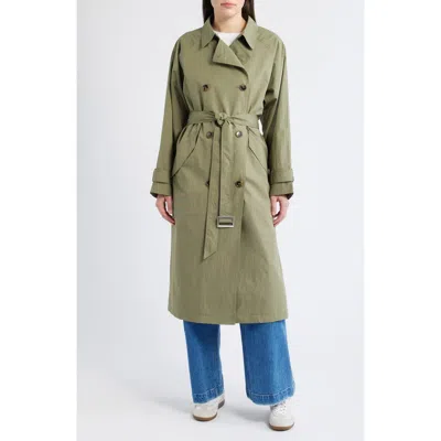 Bernardo Long Double Breasted Trench Coat In Green