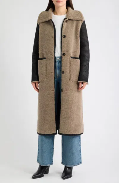 Bernardo Long Faux Shearling Coat In Gray