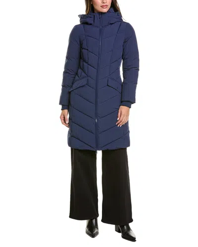 Bernardo Long Puffer Coat In Blue