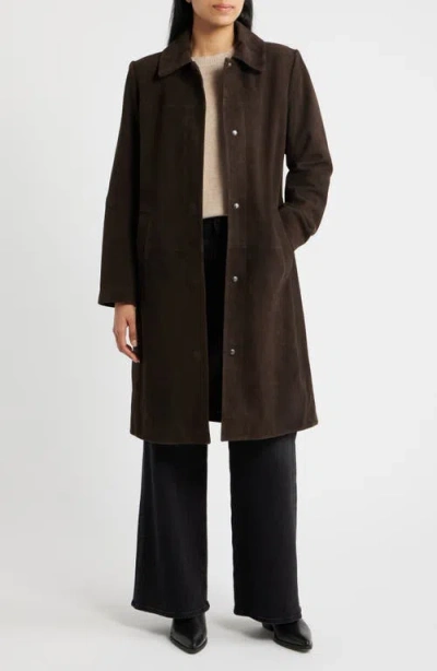 Bernardo Long Suede Coat In Brown