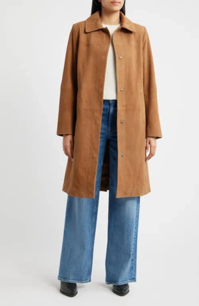 Bernardo Long Suede Coat In Brown