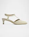 Bernardo Malta Leather T-strap Pumps In Eggshell Antique Calf