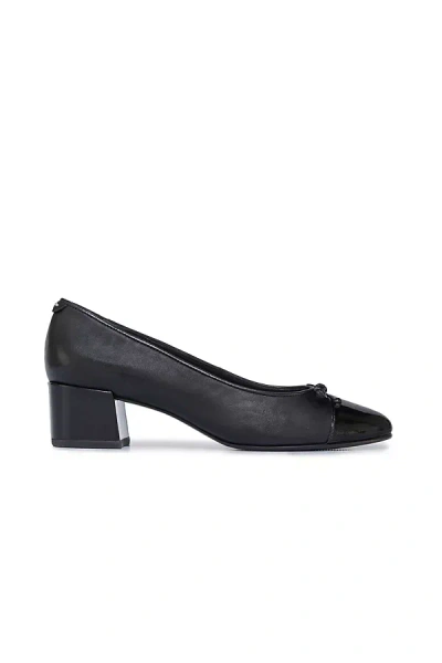 Bernardo Marisol Mixed Leather Cap-toe Ballerina Pumps In Black