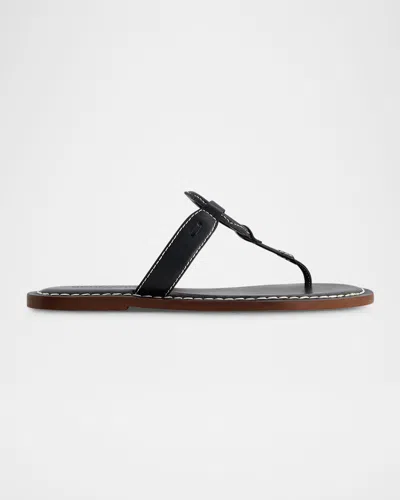 Bernardo Matrix Leather Flat Thong Sandals In Navy Antinque Calf