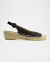 Bernardo Melila Leather Slingback Wedge Espadrilles In Black Antique Calf