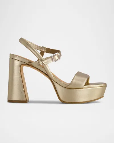 Bernardo Metallic Ankle-strap Platform Sandals In Champagne Metallic Glove Leather