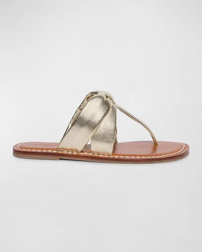 Bernardo Metallic Flat Thong Slide Sandals In Champagne Glove Leather