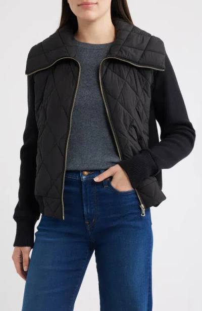 Bernardo Mixed Media Knit & Quilted Jacket In Black