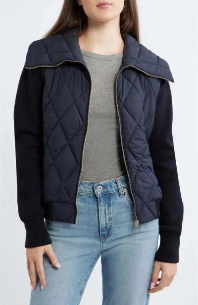 Bernardo Mixed Media Knit & Quilted Jacket In Blue
