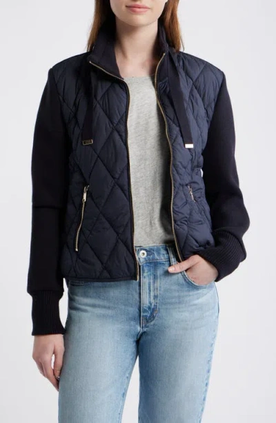 Bernardo Mixed Media Quilt Front Sweater Jacket In Blue