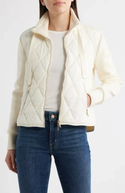 Bernardo Mixed Media Quilt Front Sweater Jacket In White