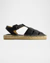 Bernardo Monri Leather Fisherman Espadrilles In Black Nappa Mestico