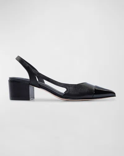 Bernardo Monroe Cap-toe Slingback Pumps In Black Antique Calf/black Patent Leather