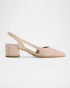 Bernardo Monroe Cap-toe Slingback Pumps In Cipria Antique Calf/ Patent