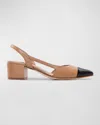 Bernardo Monroe Cap-toe Slingback Pumps In Sand Antique Calf/ Black