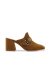 Bernardo Natasia Suede Buckle Heeled Mules In Beige