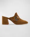 BERNARDO NATASIA SUEDE BUCKLE HEELED MULES